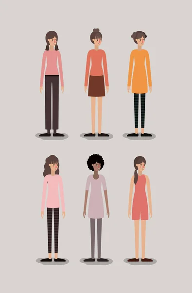 Grupo de personajes femeninos — Vector de stock