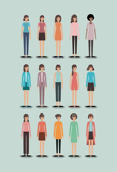 Grupo de personajes femeninos — Vector de stock