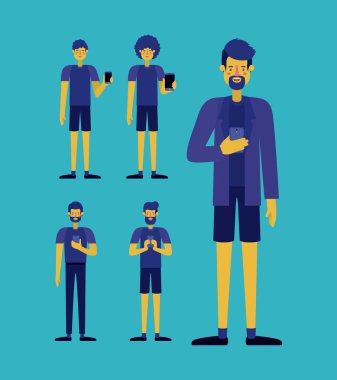 Grup smartphone kullanarak adam