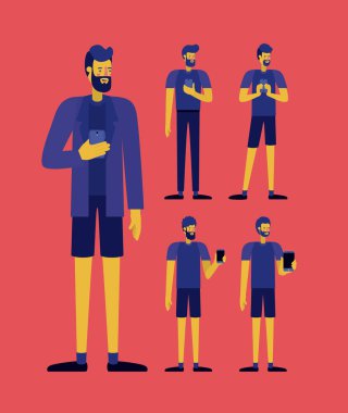 Grup adam akıllı telefon vektör çizim tasarım kullanarak