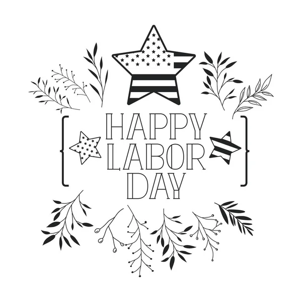 Happy labor day label with leafs frame and star — Stock Vector