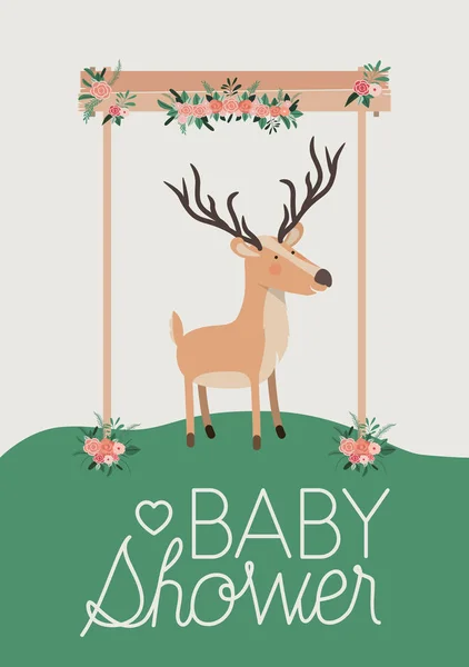 带可爱驯鹿的婴儿沐浴卡 — 图库矢量图片