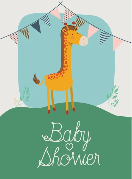 Carte Douche Bébé Avec Design Illustration Vectoriel Jiraffe Mignon — Image vectorielle