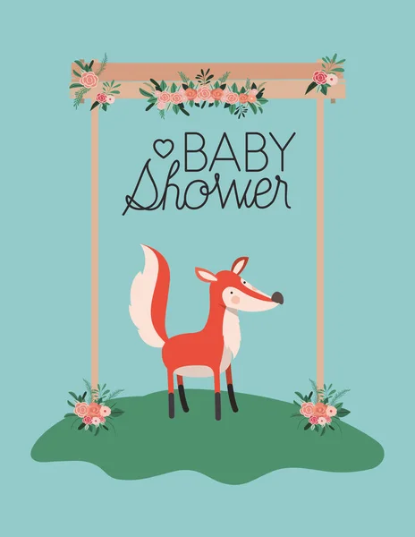 Bebê chuveiro cartão com bonito raposa — Vetor de Stock