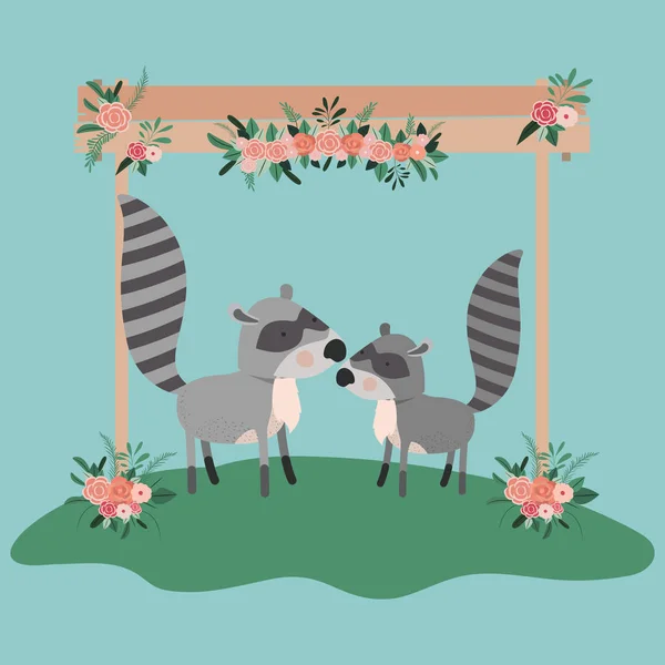 婴儿沐浴卡与可爱的浣熊夫妇 — 图库矢量图片