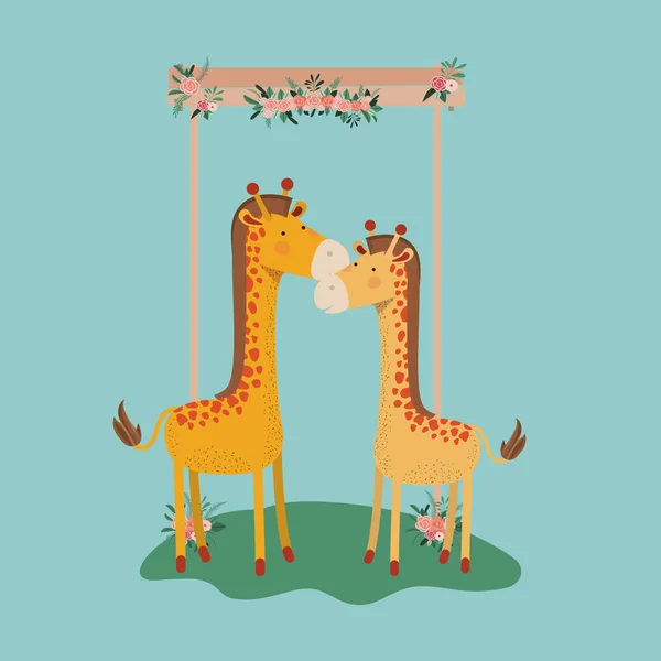Baby shower kártya aranyos jiraffes pár — Stock Vector