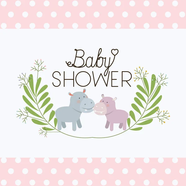 Baby shower kártya pár aranyos víziló — Stock Vector