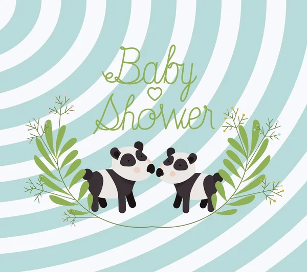 Bebek duş kartı sevimli ayı panda çift — Stok Vektör