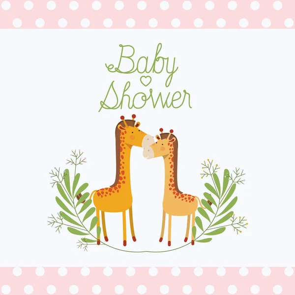 Tarjeta de ducha de bebé con linda pareja jirafas — Vector de stock