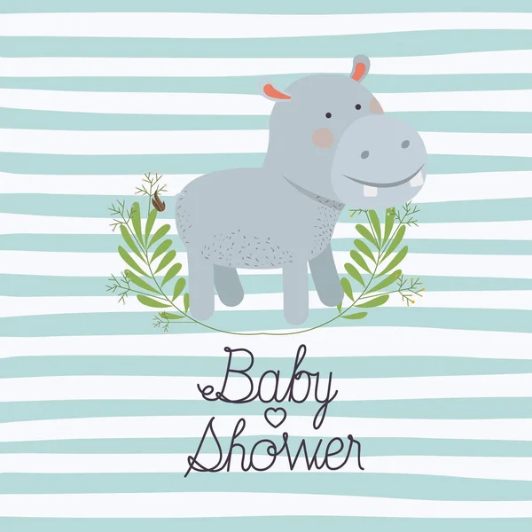 Cartão de chá de bebê com hipopótamo bonito — Vetor de Stock