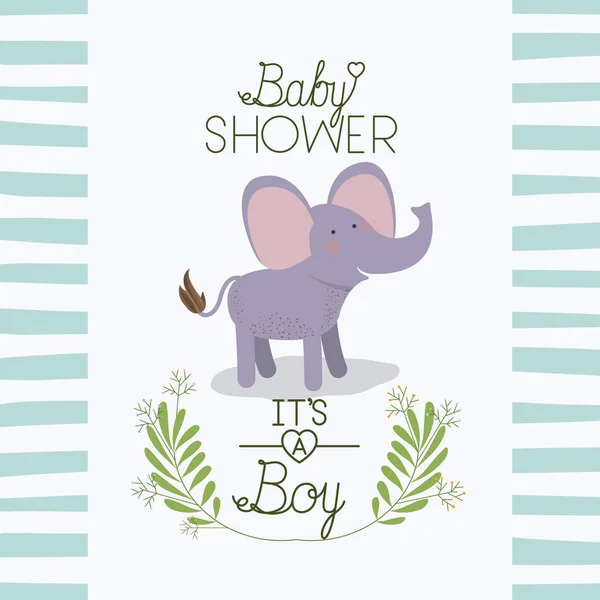 Baby Shower Card Cute Elephant Vector Illustration Design — Stockvector