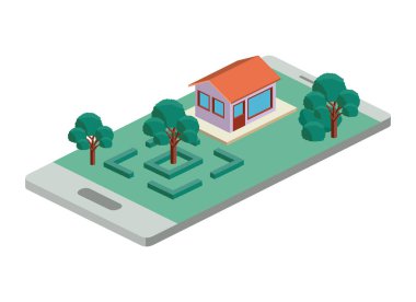 akıllı bina ve ağaçların izometrik sahne