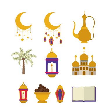 Eid mubarak kartı ile set simgeleri
