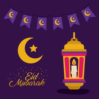 Eid mubarak kartı ay ve fenerler