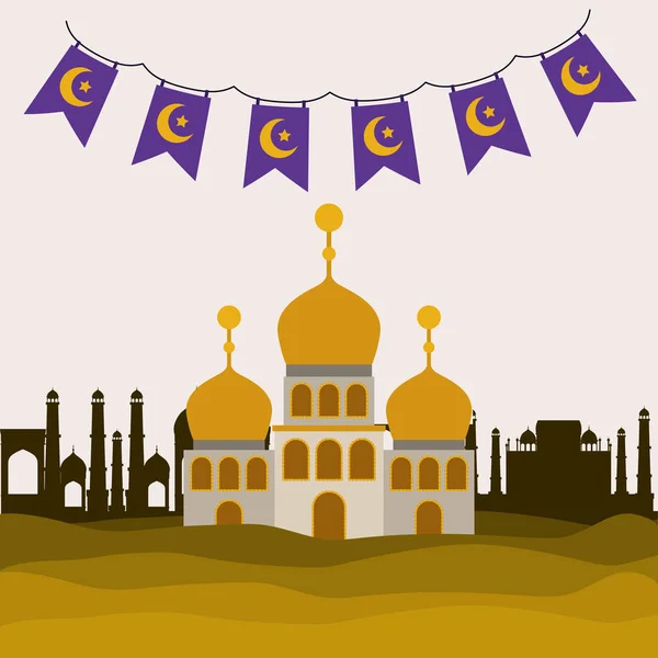 Eid mubarak Karte mit Burggebäude — Stockvektor