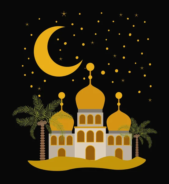 Eid Cartão Mubarak Com Lua Castelos Design Ilustração Vetorial — Vetor de Stock