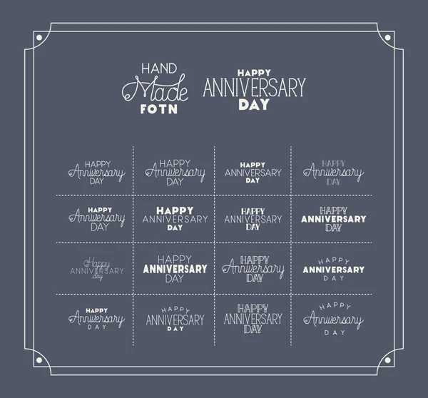 Happy anniversary day with set hand made fonts — Stock Vector