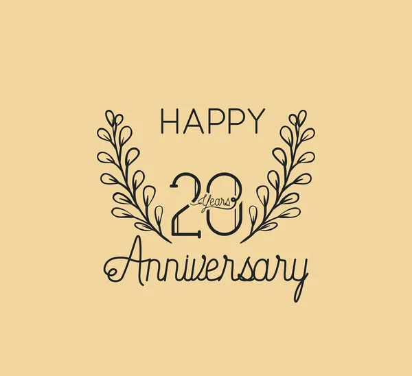 Happy anniversary number twenty with wreath crown — Stock Vector