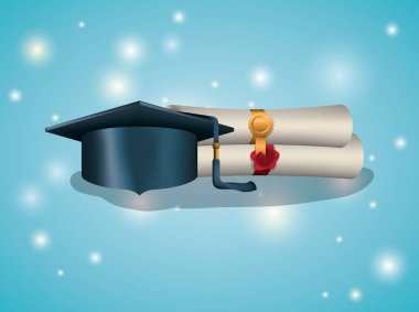 mezuniyet kartı ile diploma ve şapka