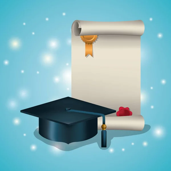 Αποφοίτηση Κάρτα Δίπλωμα Και Καπέλο Σχεδιασμό Εικονογράφηση Διάνυσμα — Διανυσματικό Αρχείο