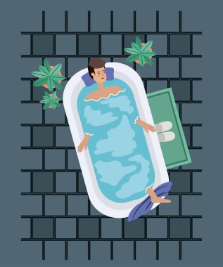 bir banyo küveti alarak adam