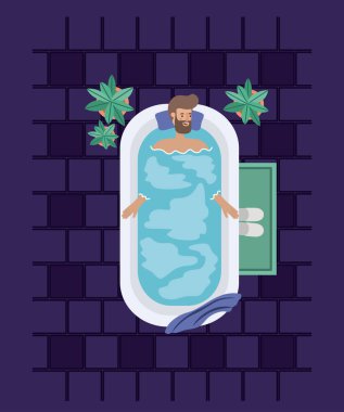 bir banyo küveti alarak sakallı