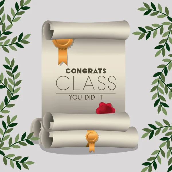 Tarjeta de graduación con diploma — Vector de stock