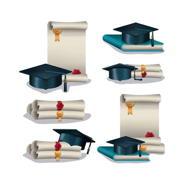 Graduation card with set icons — Stock Vector