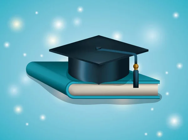 Carte de graduation avec chapeau et livre — Image vectorielle