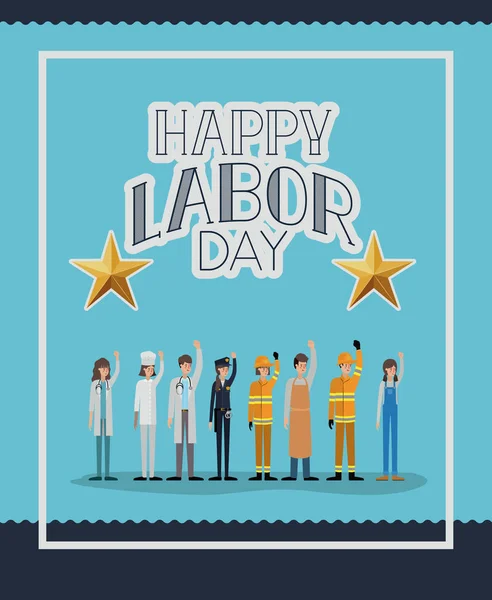 Счастливый трудовой день с работниками — стоковый вектор