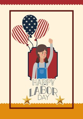 kadın makinist ve balonlar ile mutlu İşçi Bayramı kartı
