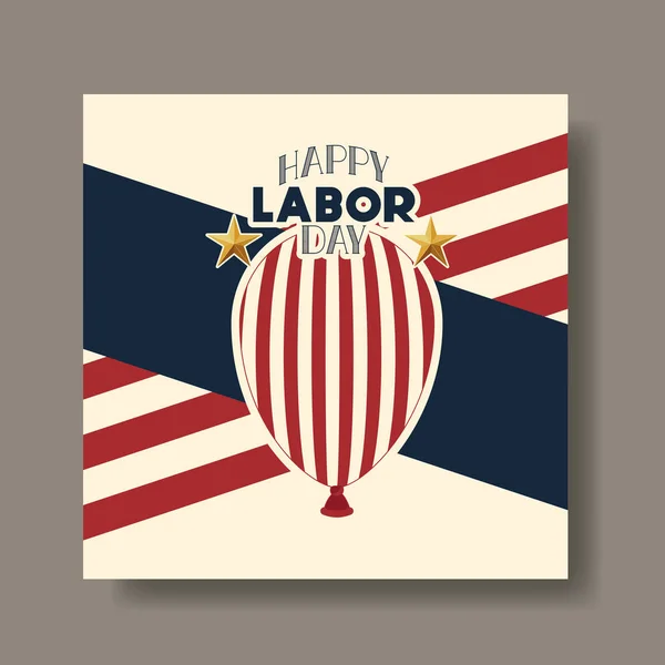 Tarjeta de día de trabajo con helio globo y bandera de EE.UU. — Vector de stock