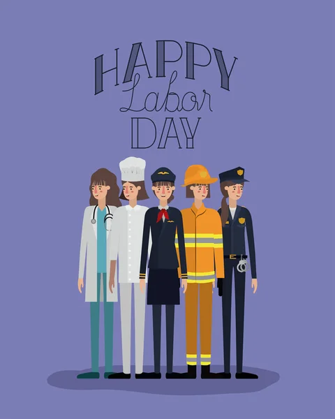 Щаслива листівка робочого дня з працівниками жінок — стоковий вектор