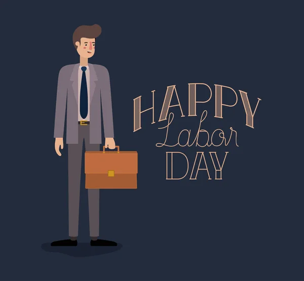 Tarjeta del día del trabajo feliz con el hombre de negocios — Vector de stock