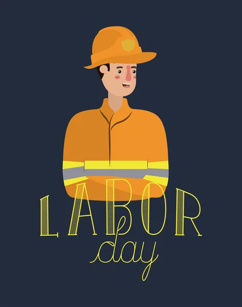 消防士の幸せな労働者の日カード — ストックベクタ