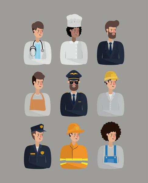 Grupo de trabajadores avatares caracteres — Vector de stock