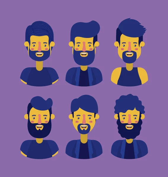 Grupo de hombres personajes de estilos retro — Vector de stock