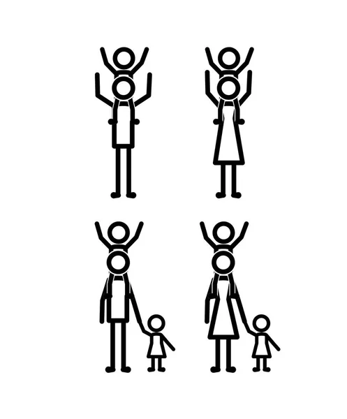 Miembros de la familia establecen figuras de líneas — Vector de stock