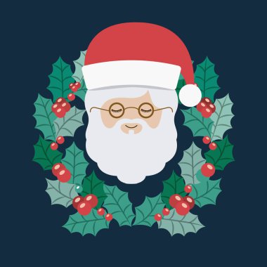 Noel Baba ve çelenk Merry Christmas tasarım