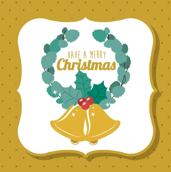 Cloche en or et couronne de Joyeux Noël design — Image vectorielle