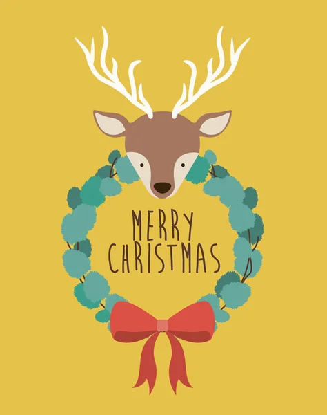 圣诞快乐设计的驯鹿和花环 — 图库矢量图片