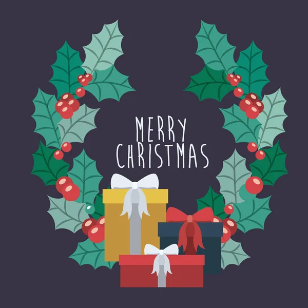 Cadeau et couronne de Joyeux Noël design — Image vectorielle