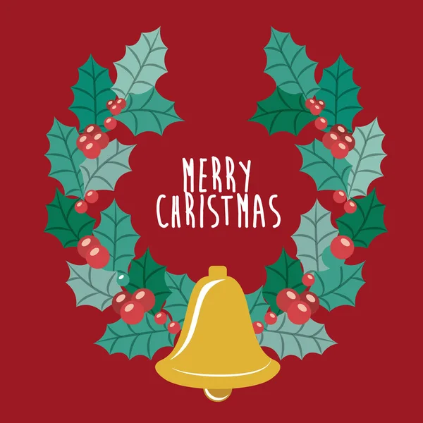 Cloche en or et couronne de Joyeux Noël design — Image vectorielle