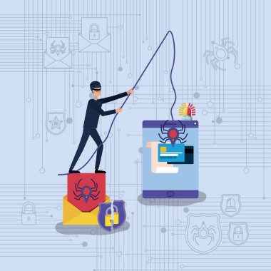 siber güvenlik tablet ve hacker ile