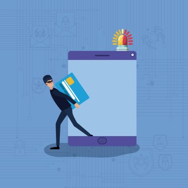 siber güvenlik tablet ve hacker vektör çizim tasarım ile