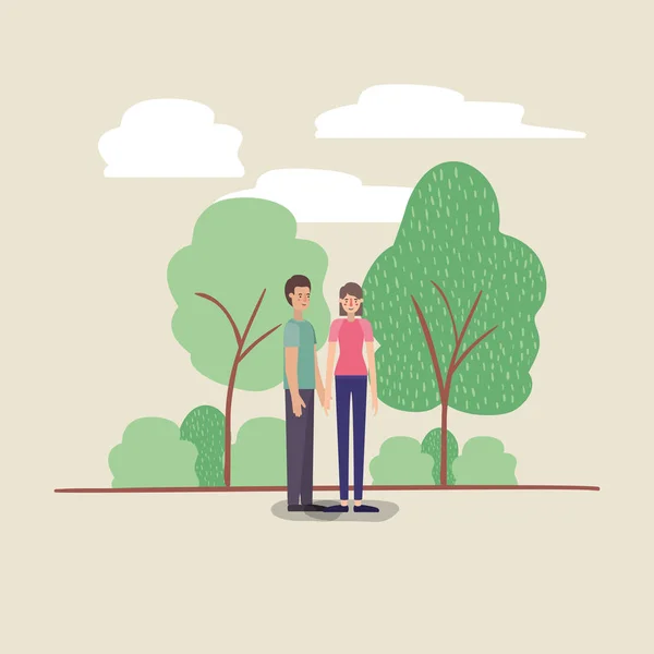 Pareja joven caminando por el parque — Vector de stock