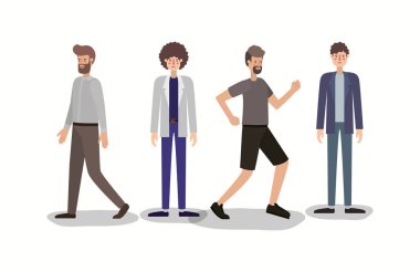 Grup yürüyüş ve karakterler çalışan adam