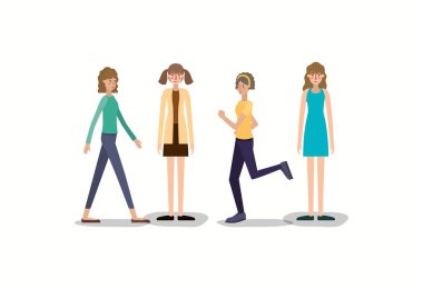 yürüyüş ve karakterler çalışan kadın grubu