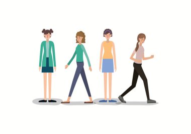 yürüyüş ve karakterler çalışan kadın grubu