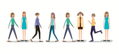 yürüyüş ve karakterler çalışan kadın grubu